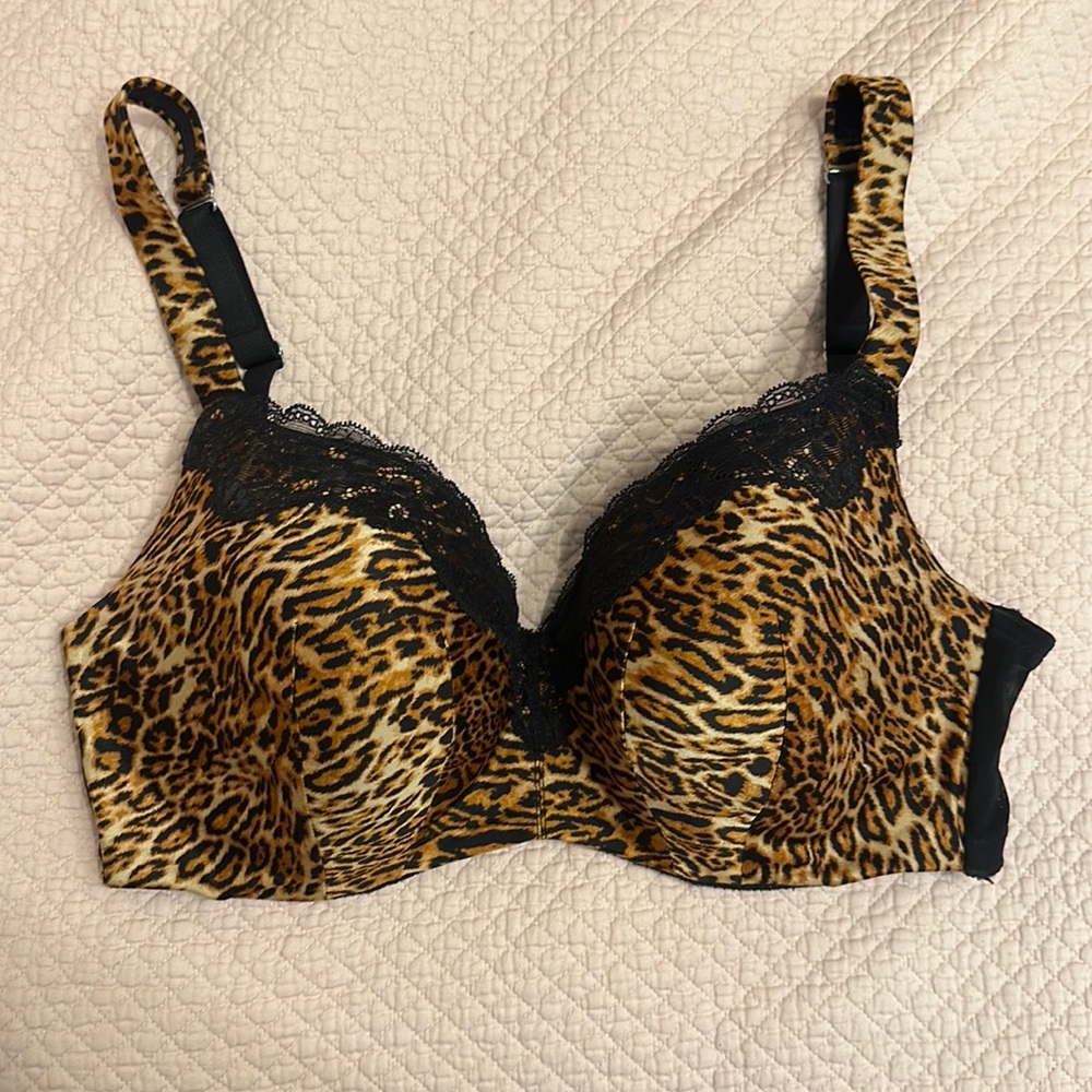 Ambrielle leopard satin black lace Lightly Lined balconette Bra